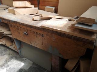 Vintage Workshop Wooden Workbench w/ Wood Vice