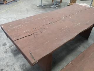 Large Macrocarpa Wood Table w/ Matching Bench Seating