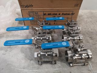 6x Stainless Steel Ball Valves, 1 1/2" Size, New