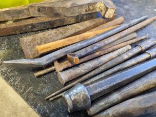 Assorted Steel Punches, Chisels, Pry Bars, & More