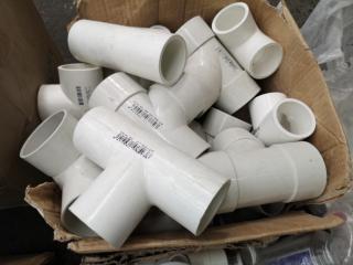 Assorted Lot PVC Plumbing Connectors, Elbows, Couplings & More