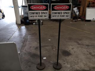 2x Workshop Safety Signage On Weighted Stands