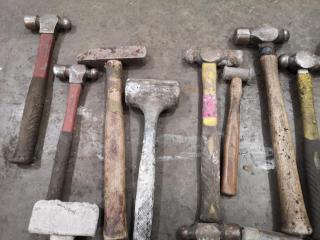 24x Assorted Sizes of Hammers, Mallets, Sledges, + Shovel