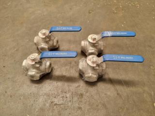 4x 1" 316 Stainless Steel T-Junction Ball Valves