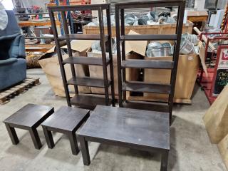 Assorted Lounge Furniture, Shelving, Coffee Tables