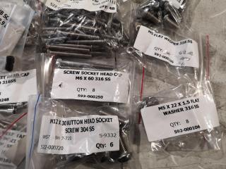 Stainless Steel Bolts, Nuts, Screws, Washers, Assorted Bulk Lot