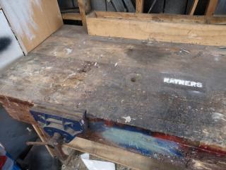 Large Heavy Duty Wooden Workbench w/ Attached Vices