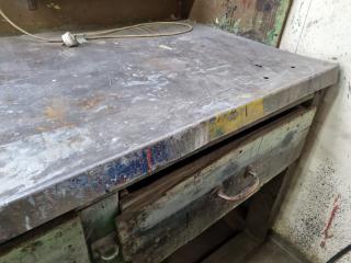 Vintage Steel Topped Wooden Workbench w/ Vice