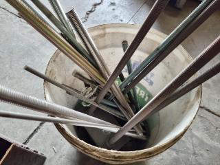 Bucket of Assorted Threaded Rods