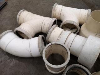 Assorted 110mm Diameter Plastic Sewer Pipe Couplings, Elbows, Connectors