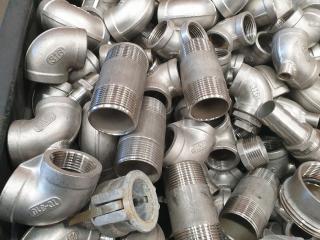 Large Bin of Stainless Pipe Fittings