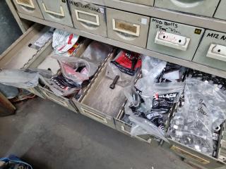 54-Drawer Steel Parts Bin Cabinet with Contents
