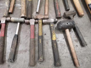 24x Assorted Sizes of Hammers, Mallets, Sledges, + Shovel