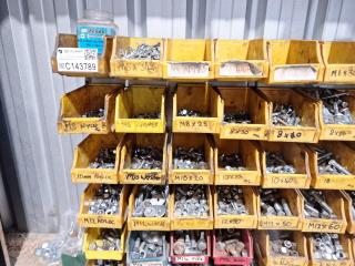 Large Rack of Maxi Bins Full of Nuts/Bolts/Fastening Equipment