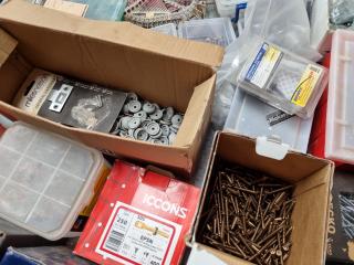 Large Lot Assorted Screws, Nails, Bolts, & Other Fastening Hardware