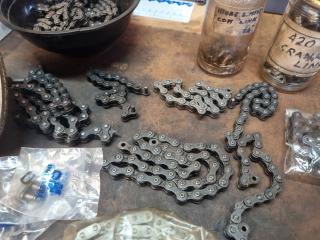Tray of Assorted Small Engine Chain and Sproket Assembly
