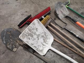 Assorted Worksite Shoves, Brooms & More