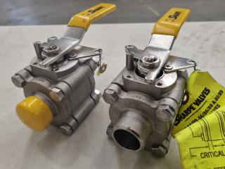 3x Sharpe 1" Stainless Steel Weld End Valves