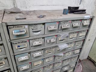 54-Drawer Steel Parts Bin Cabinet with Contents