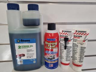 Assorted Small Engine Oil, Staring Fuild, Gearbox Grease