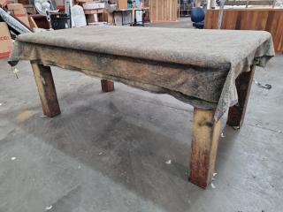 Wood Work Table, Coth Covered Top