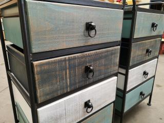 2x Stylish Aged Wood Drawer Units for Home or Office