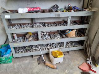 Heavy Steel Workshop Parts Storage Bin Rack w/ Contents