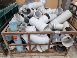 Assorted PVC Pipe Connectors, Fittings, w/ Steel Crate