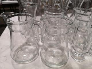 21x Assorted Glass Water Pitchers, Mugs