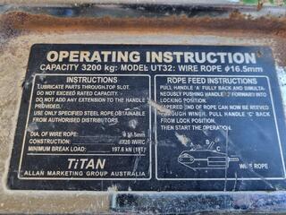 Titan Wire Rope Winch, 3200kg Capacity