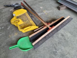 Assortment of Workshop Brushes, Brooms and Shovels