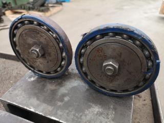 Pair of Floor Level Industrial Piping Rollers