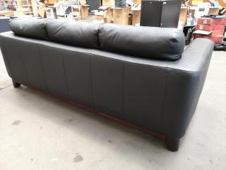 Stylish 3-Seater Black Faux Leather Sofa Couch