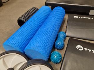 Assorted Fitness Gear, Pads, Step, Wheels, & More