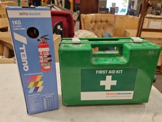 First Aid Kit + Quell 1kg Dry Powder Fire Extinguisher, New