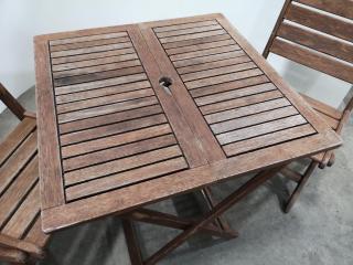 Outdoor Wooden Folding Table & 2x Chairs for Home Deck or Cafe