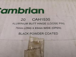 39x 75x83mm Black Aluminium Butt Hinges, Bulk Lot
