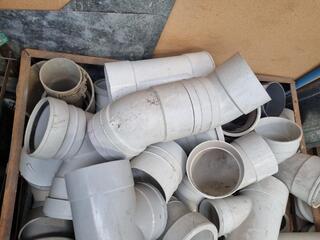 Assorted PVC Pipe Connectors, Fittings, w/ Steel Crate