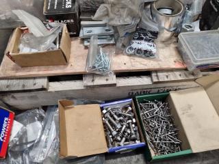 Pallet of Assorted Fastening Hardware, Cabling, Threaded Rod, & More