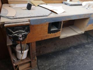Workshop Wooden Workbench w/ Vintage Wood Vice