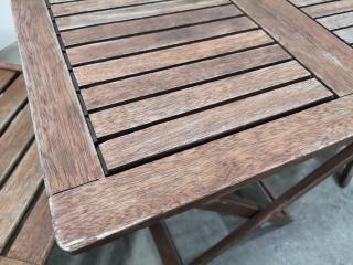 Outdoor Wooden Folding Table & 2x Chairs for Home Deck or Cafe