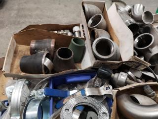 Pallet of Assorted Fastening Hardware, Pipe Fittings, & More