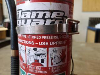 2x Flame Guard Powder Type Fire Extinguishers, 9.0kg & 2.3kg Sizes