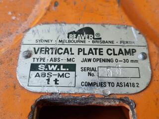 2x Beaver Vertical Plate Clamps, 1000kg Capacity