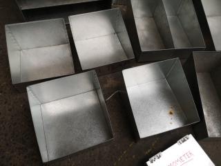 13x Assorted Custom Galvanised Steel Workshop Storage Bins & Shelving Units