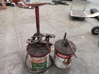 2x Industrial Grease Dispensers w/ Grease Buckets