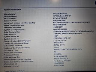 HP EliteBook 840 G1 Laptop Computer, BIOS password locked