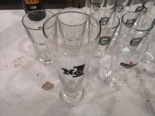 18x Assorted Labeled Drinking Glasses
