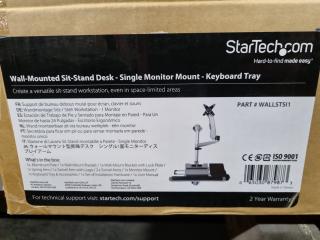 StarTech Wall Mounted Sit Stand Desk Single Monitor Mount, New