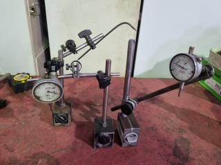3 x Magnetic Stands with Dial Gauges